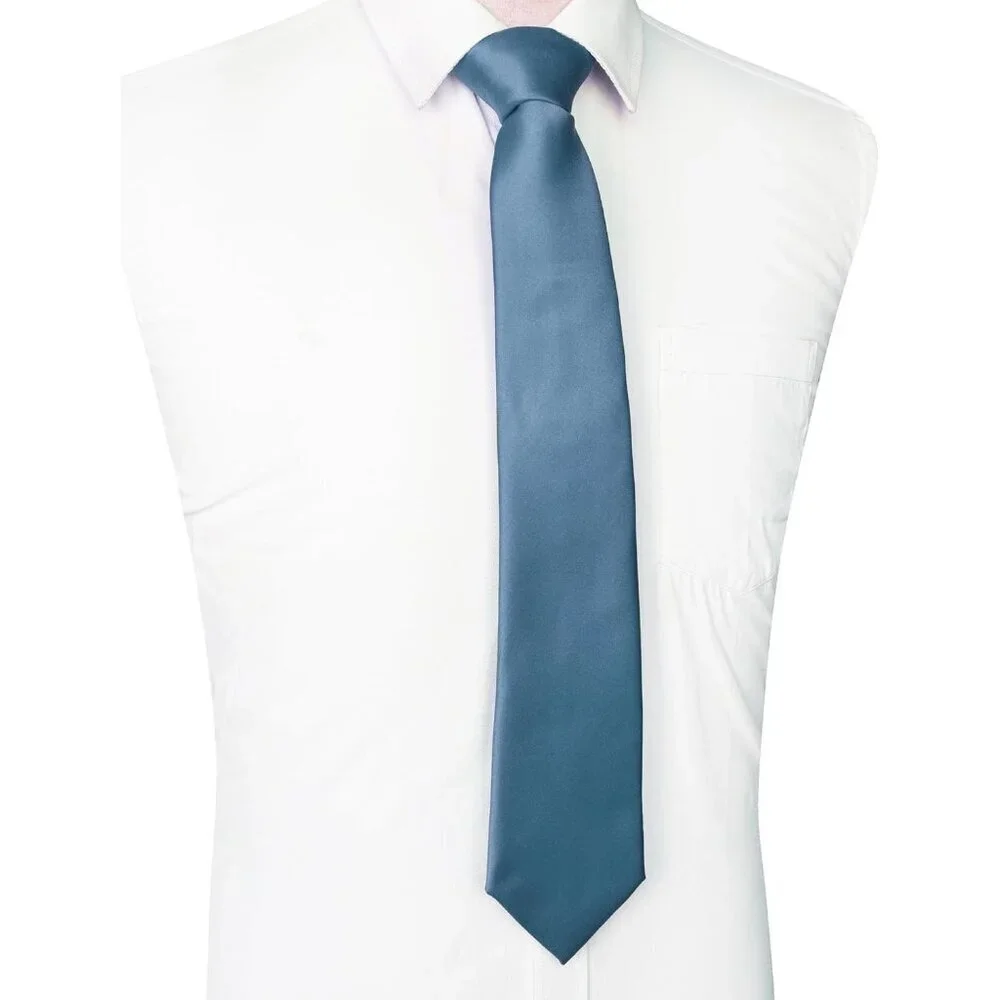 Men's Dusty Blue Solid Pure Color Imported Polyester Formal Neck Ties
